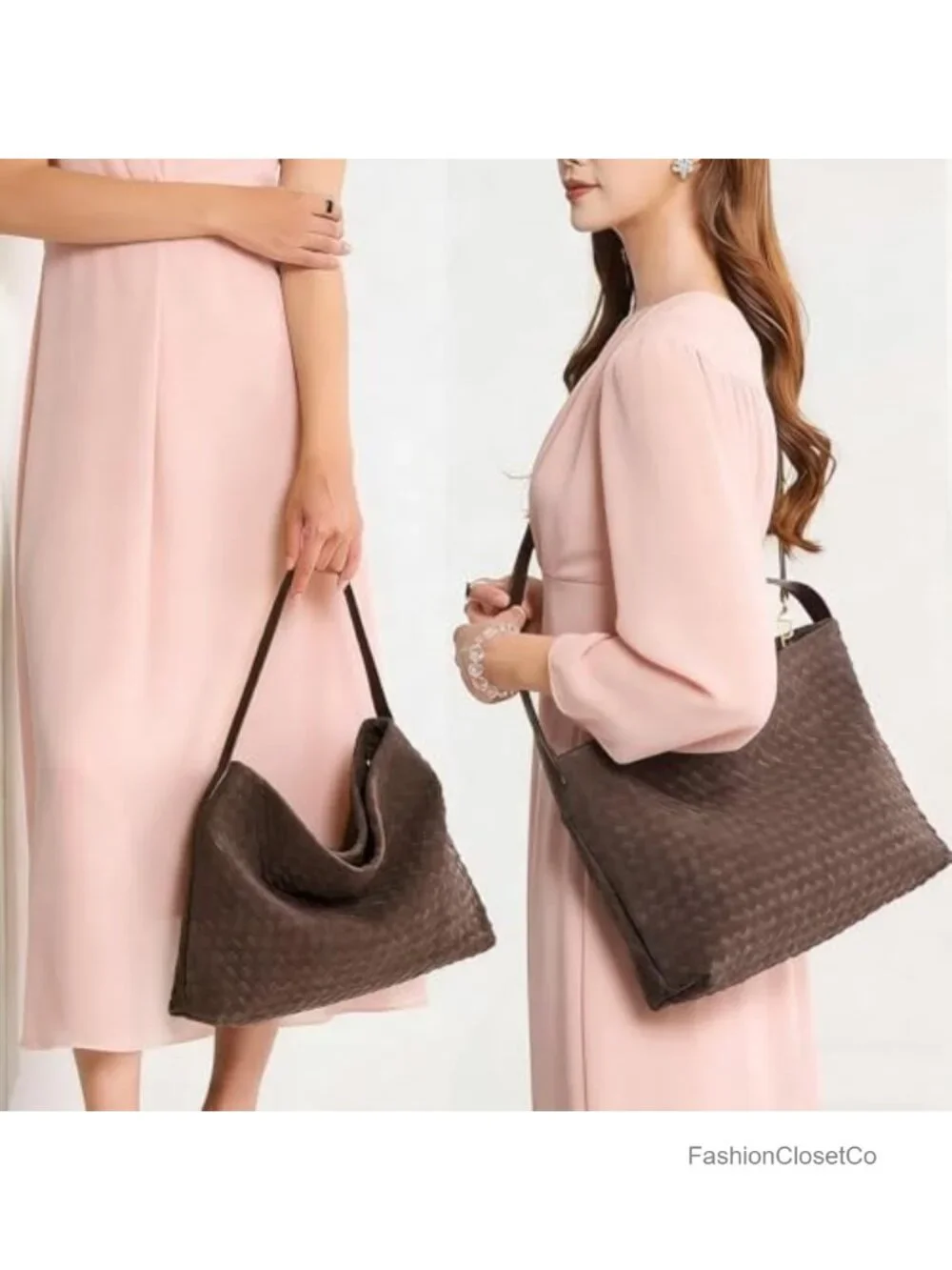 Woven Faux Leather Hobo Shoulder Bag Satchel Crossbody Tote Handbag with
